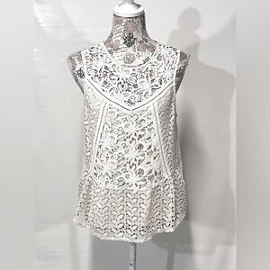TINY for ANTHROPOLOGIE Ivory lace‎ sleeveless top size S.